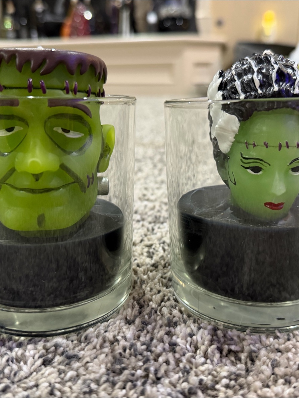 Green Frankenstein & Bride Decorative Candle Holders - Set of 2